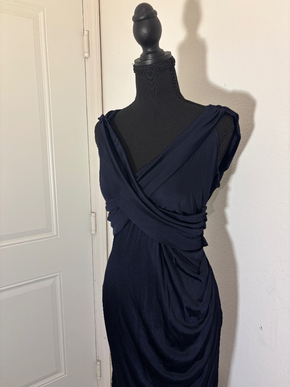 Vintage 2000s Draped Faux-Wrap Bodycon Midi Dress
